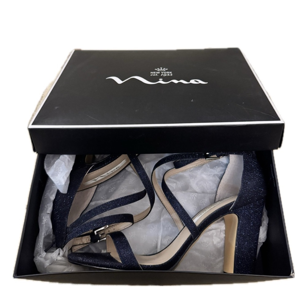 Nina Sparkly Midnight Strappy Block Heels